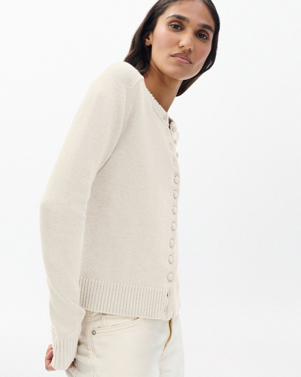 Wallace Crewneck Cardigan Oatmeal - Image 4
