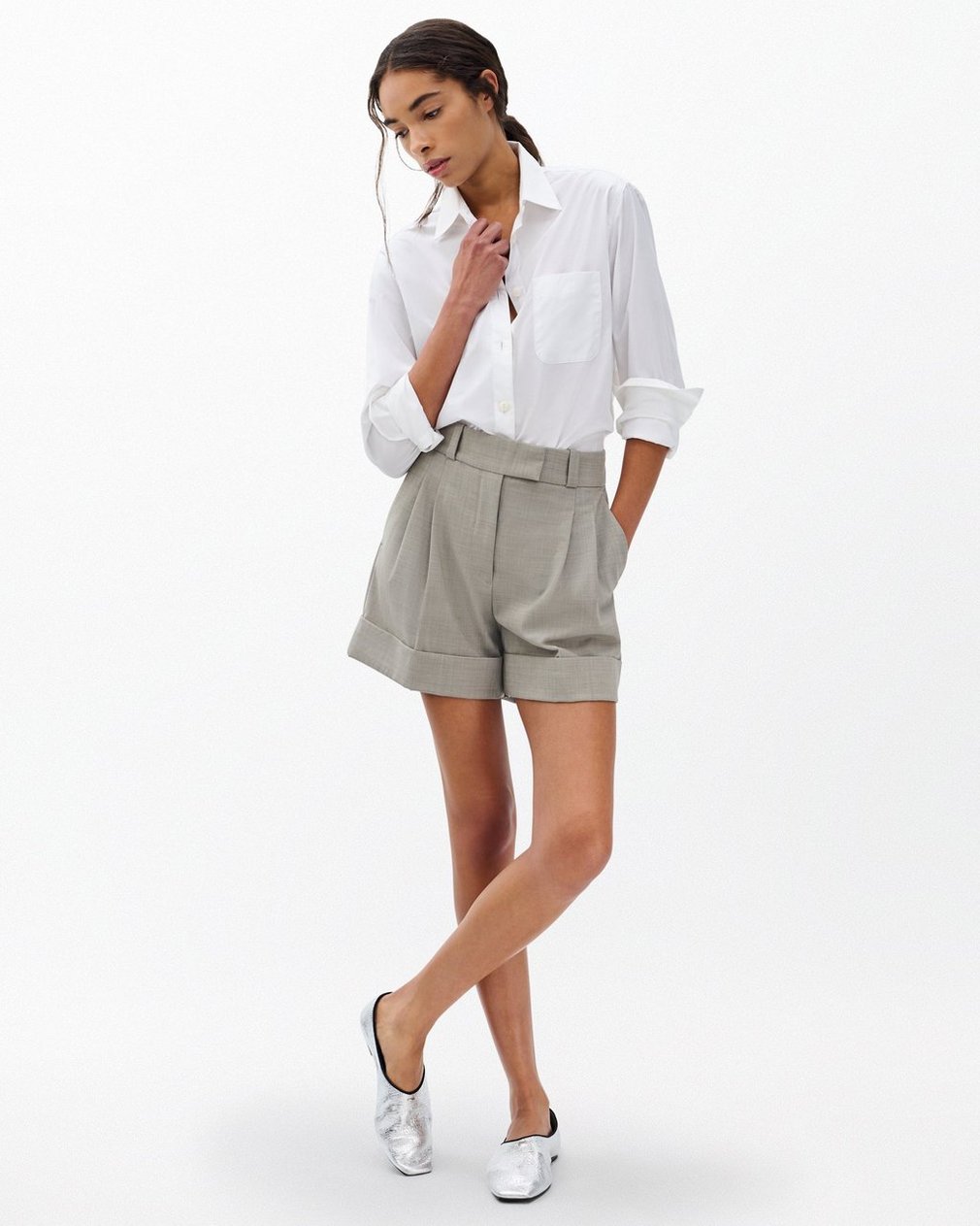 Neila Italian Stretch Wool Shorts Light Taupe - Image 4
