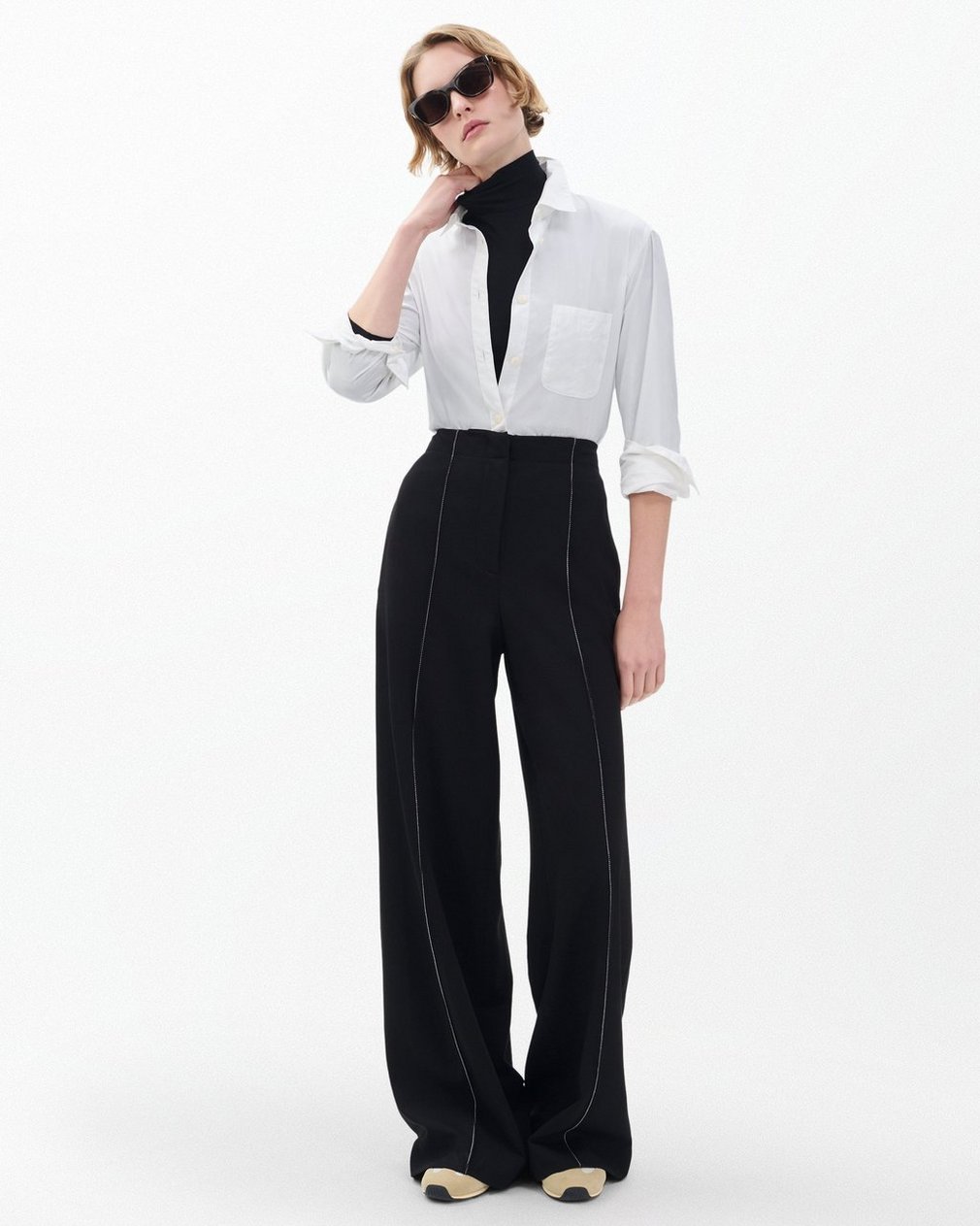 Irina Contrast-Stitch Pants Black
