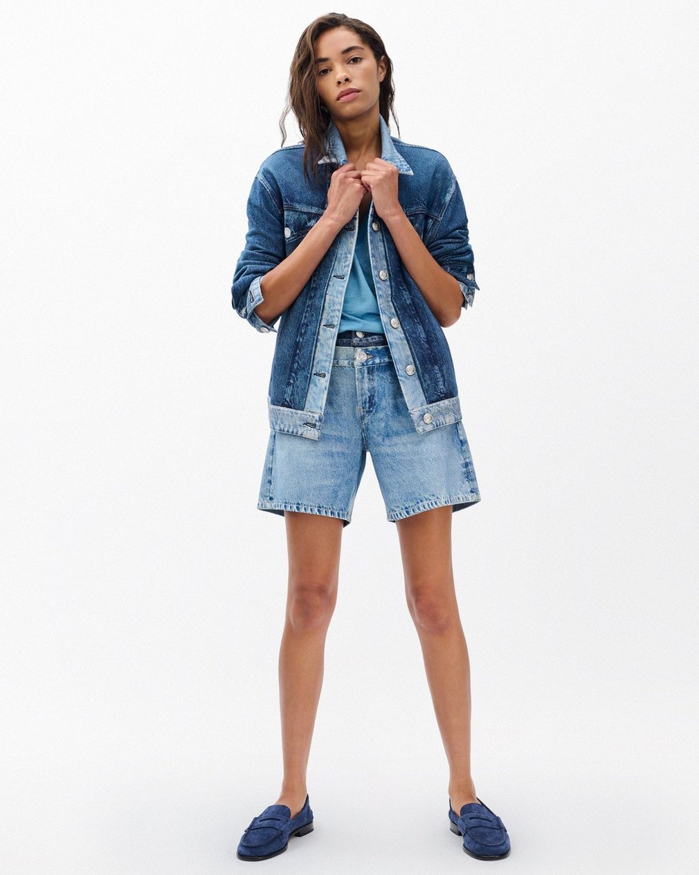 Miramar Oversized Combo Trucker Jacket Double Indigo - Image 3