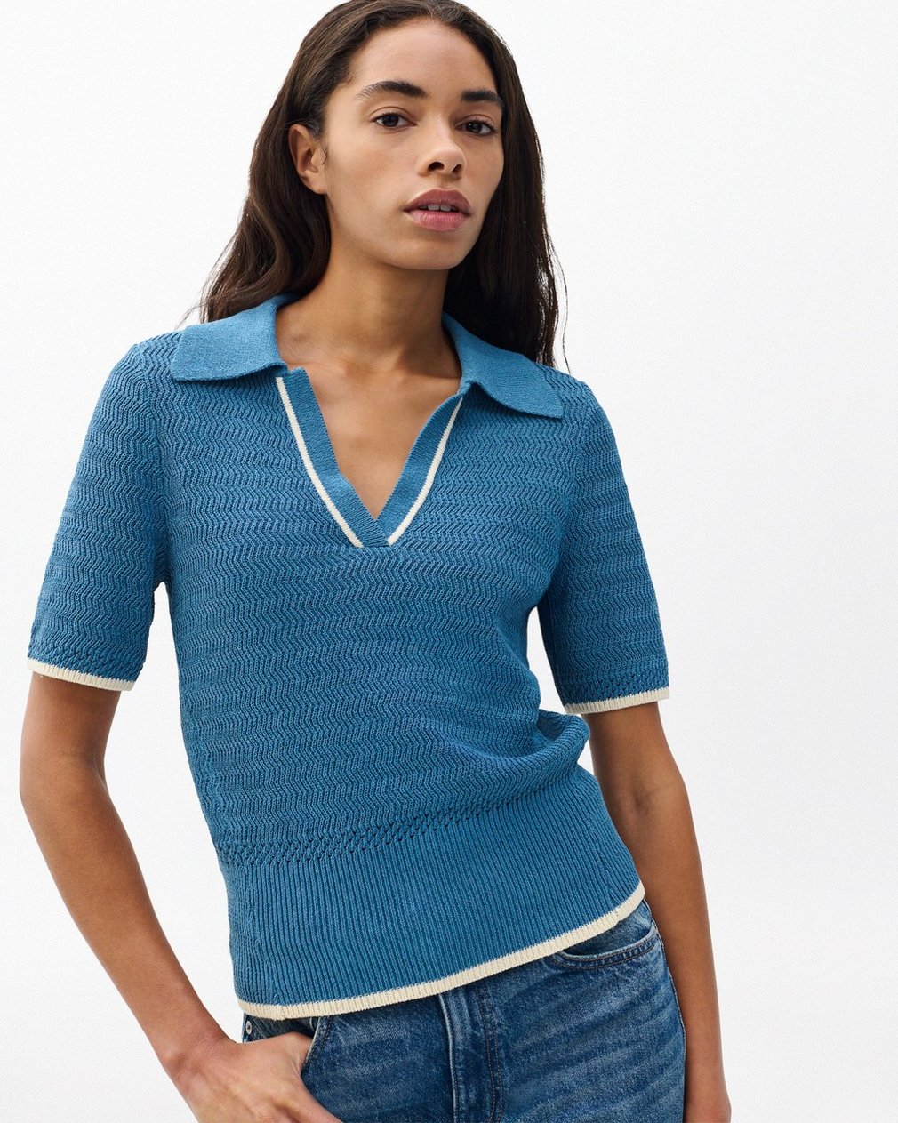 Costi Knit Polo Shirt Fog Blue