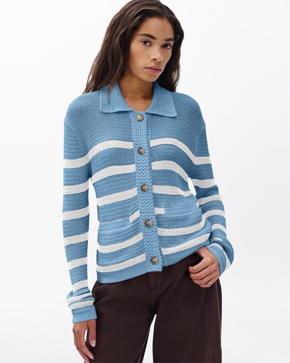 Costi Striped Cardigan Fog Blue