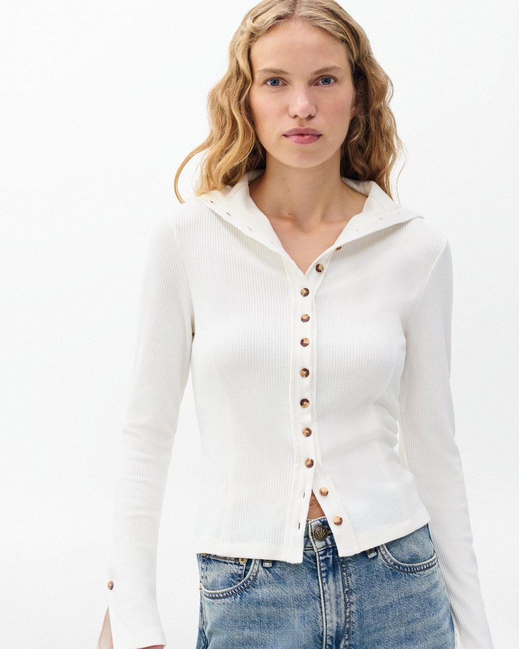 The Knit Ribbed Buttoned Cardigan Ivory