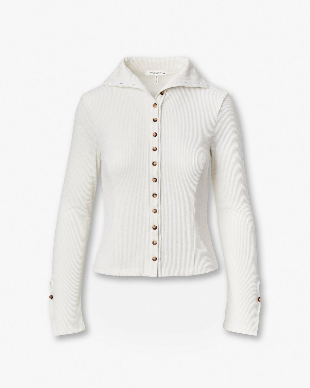 The Knit Ribbed Buttoned Cardigan Ivory - Image 2