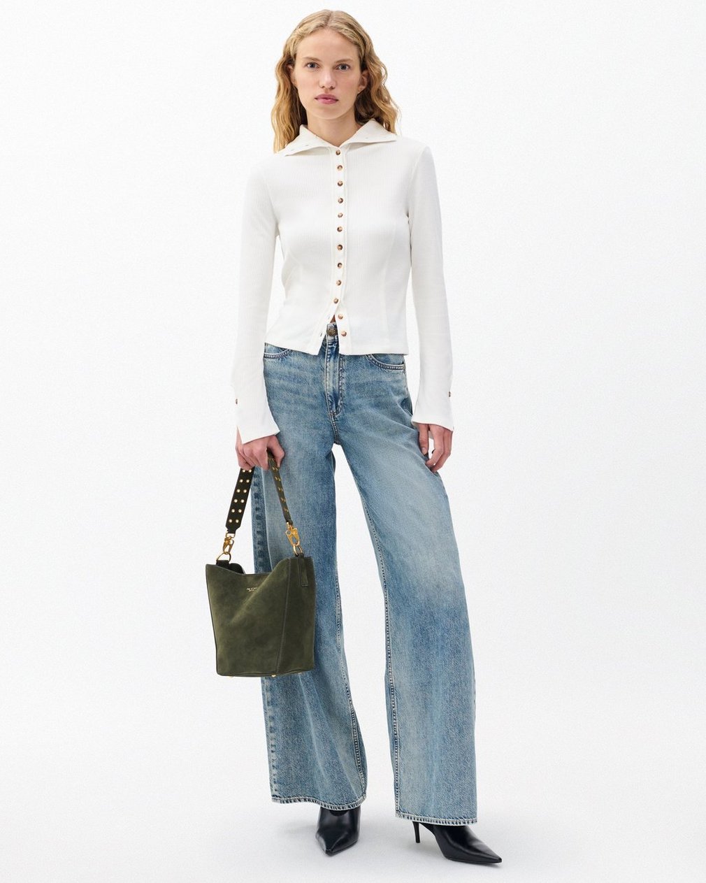 The Knit Ribbed Buttoned Cardigan Ivory - Image 3