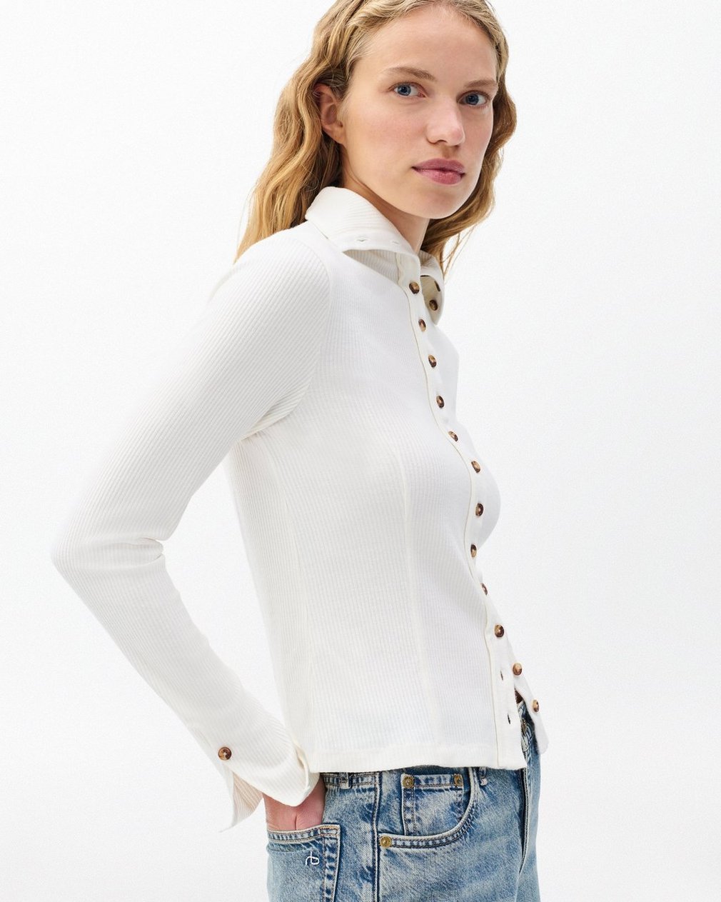 The Knit Ribbed Buttoned Cardigan Ivory - Image 5