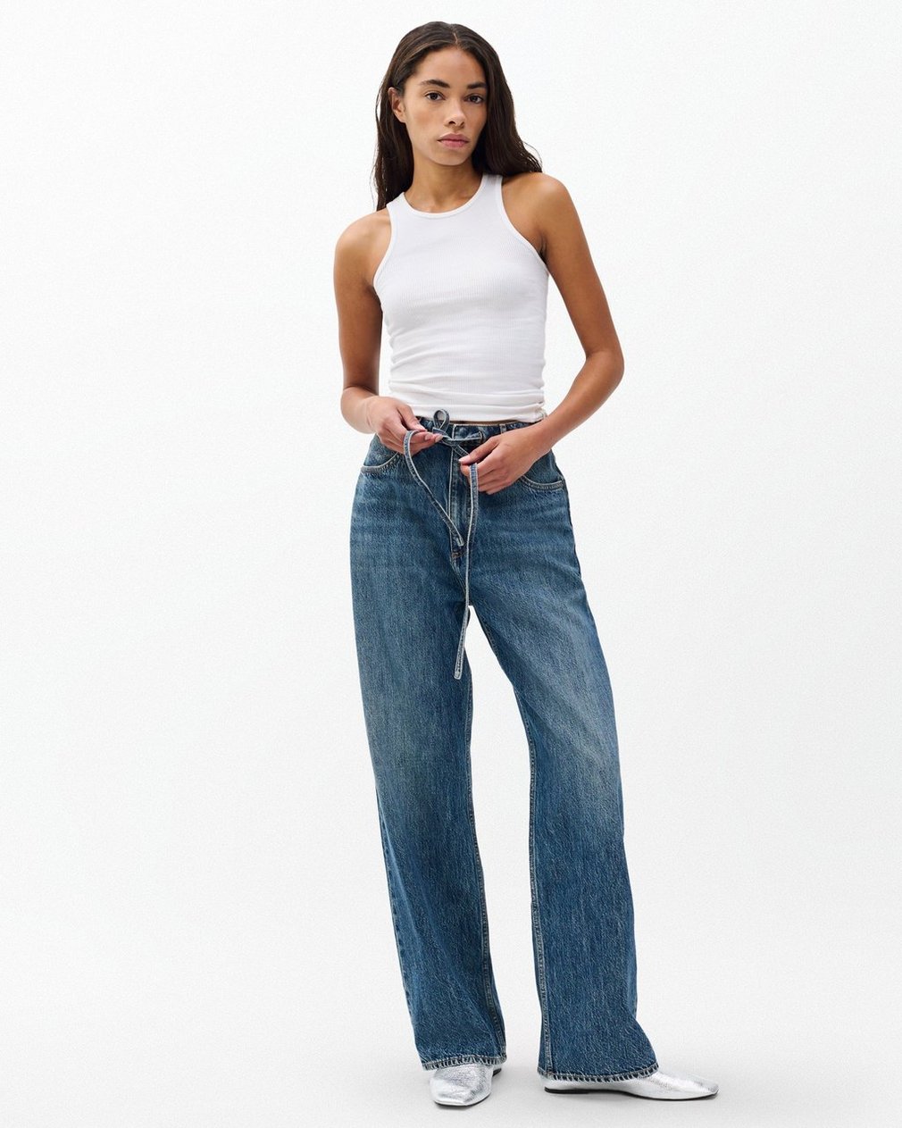 Phoebe Drawstring Wide-Leg Jeans Delcan