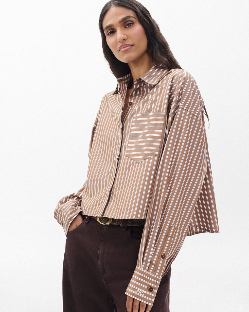 Marin Cropped Striped Shirt Tobacco Stripe