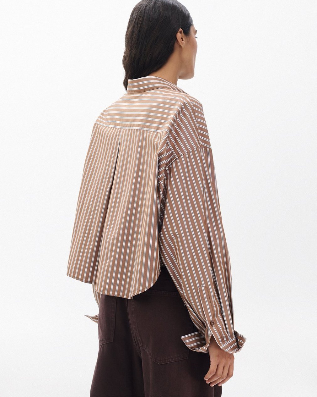 Marin Cropped Striped Shirt Tobacco Stripe - Image 5