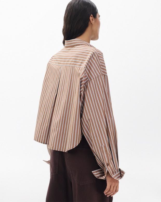 Marin Cropped Striped Shirt Tobacco Stripe - Image 6
