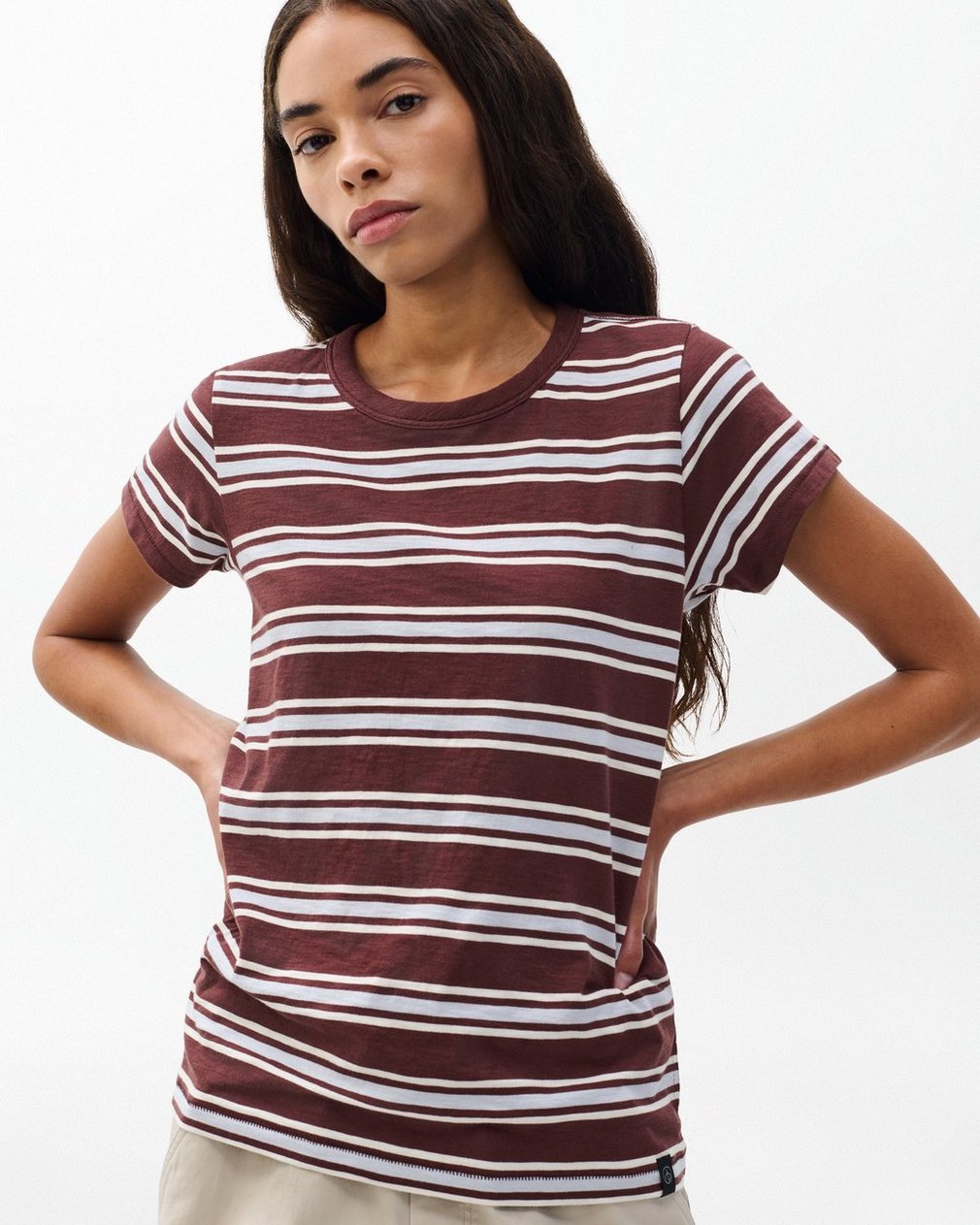 The Slub Striped T Shirt Brown Blue Multi - Image 4