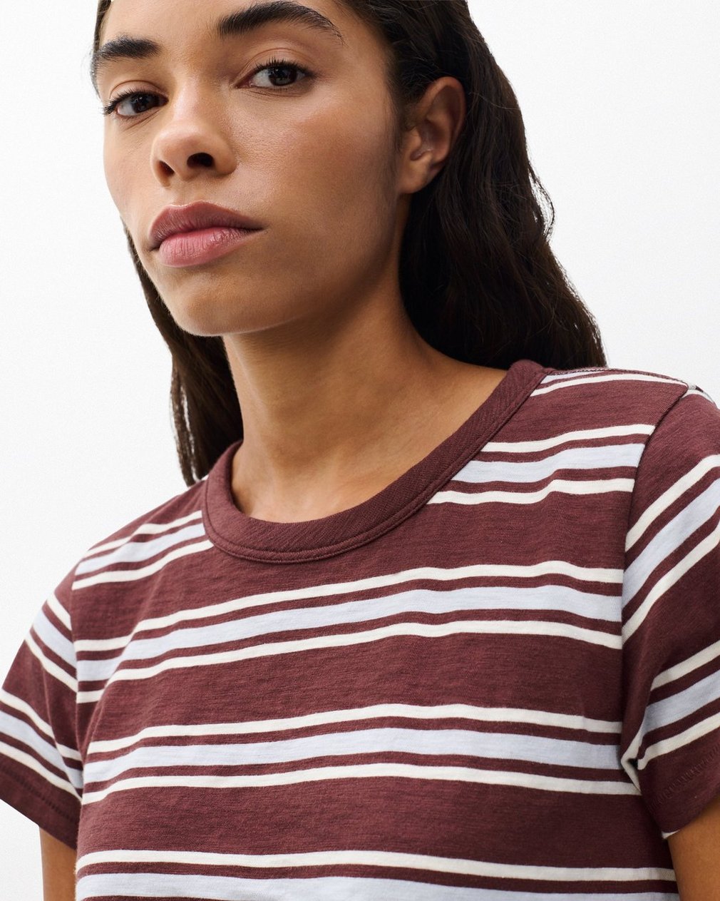 The Slub Striped T Shirt Brown Blue Multi - Image 5
