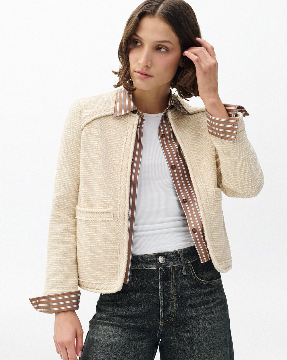 Clarice Tweed Jacket Cream - Image 5
