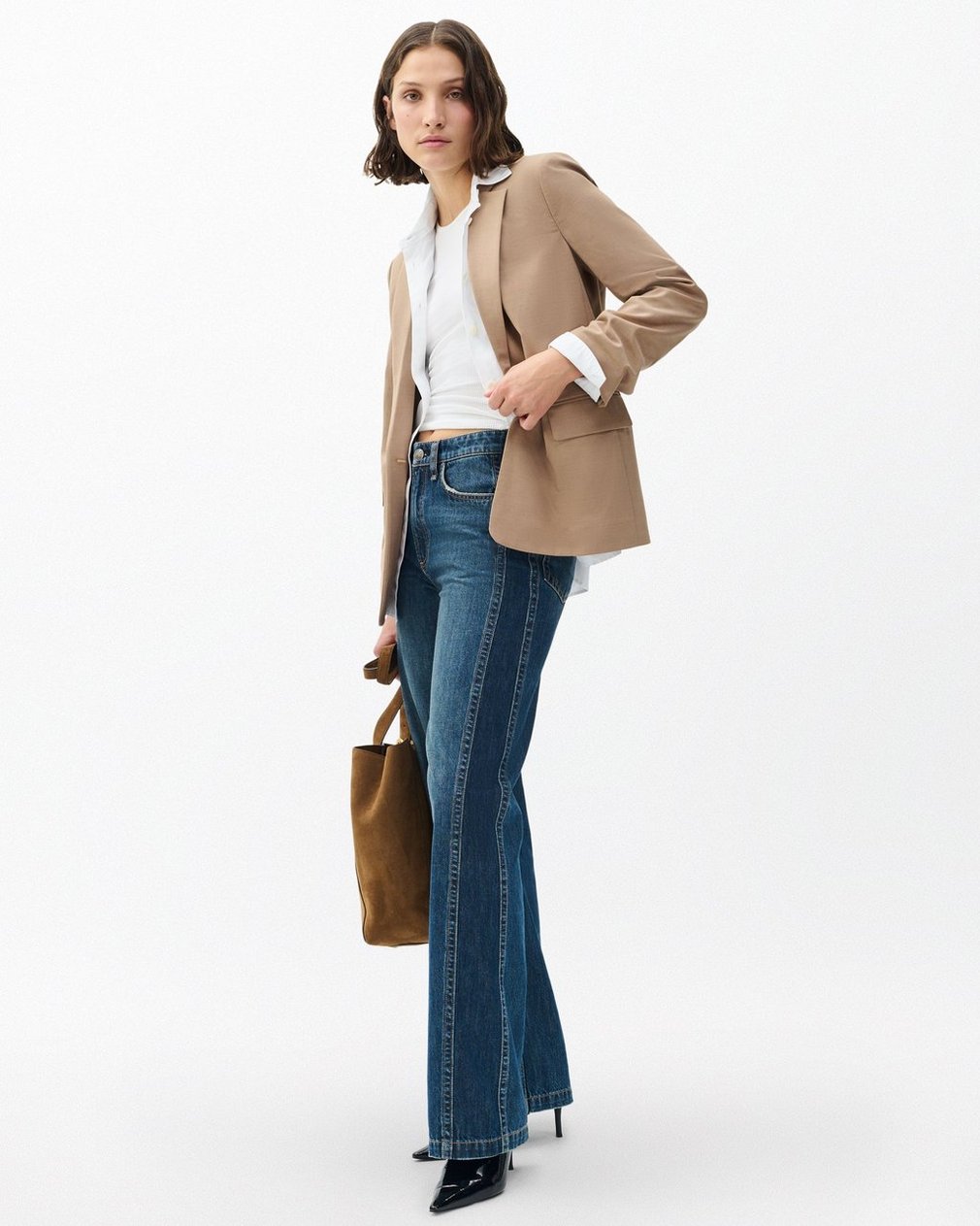 Logan Spliced Wide-Leg Jeans Two Tone Dk Indigo