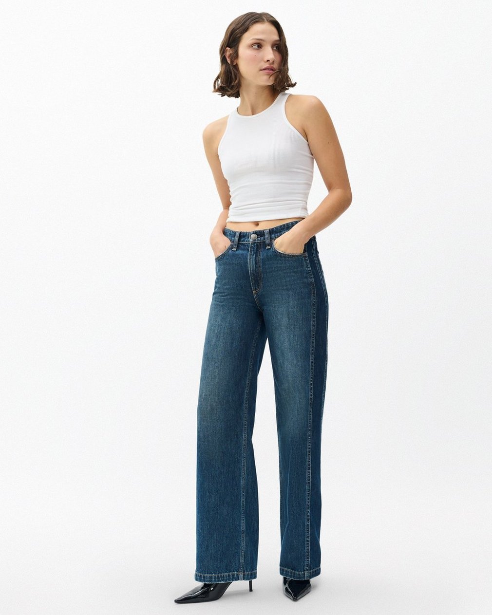 Logan Spliced Wide-Leg Jeans Two Tone Dk Indigo - Image 3
