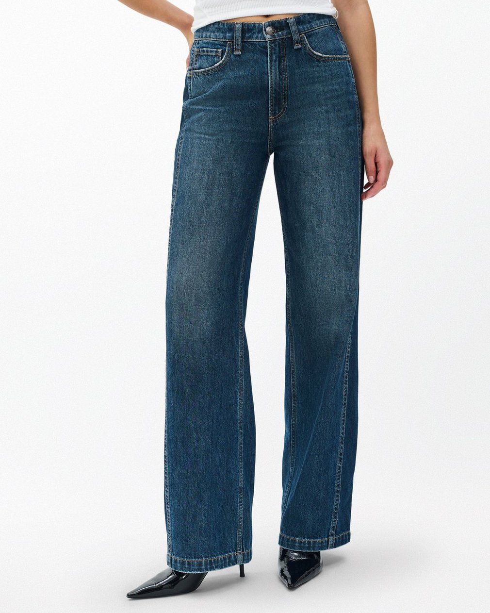 Logan Spliced Wide-Leg Jeans Two Tone Dk Indigo - Image 4