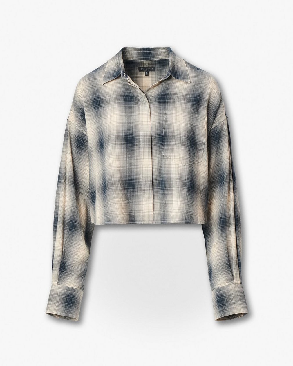 Marin Cropped Plaid Shirt Navy Plaid - Image 2
