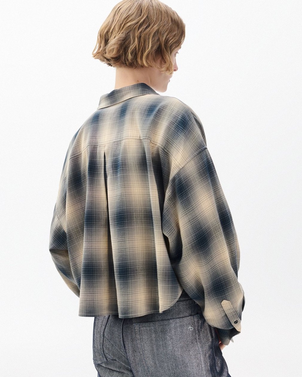 Marin Cropped Plaid Shirt Navy Plaid - Image 6