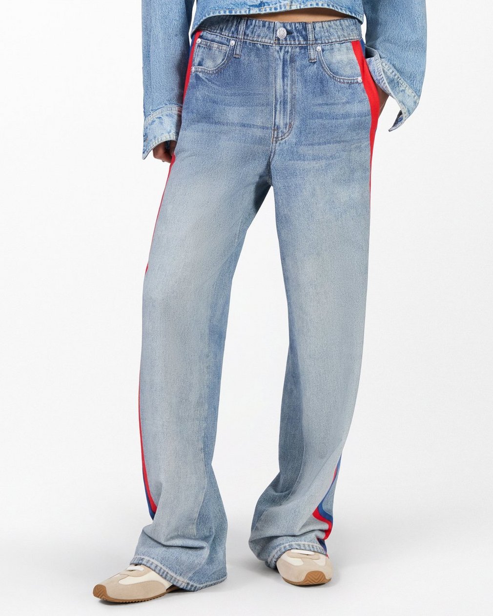 Miramar Sport Stripe Track Pants Coney Blue Red Stripe - Image 3