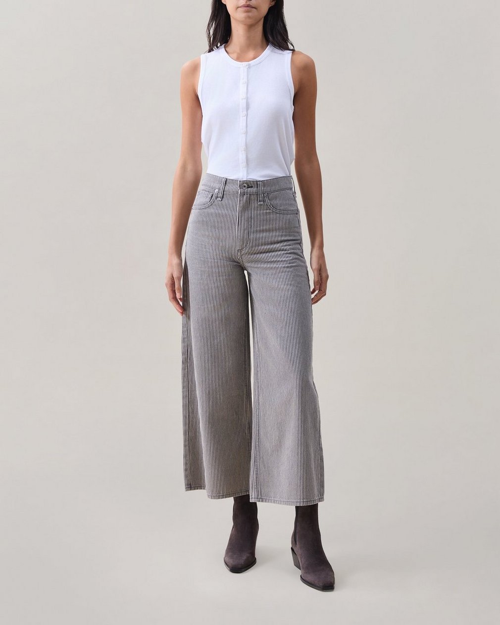 Serena Ankle Wide-Leg Jeans Grey Stripe