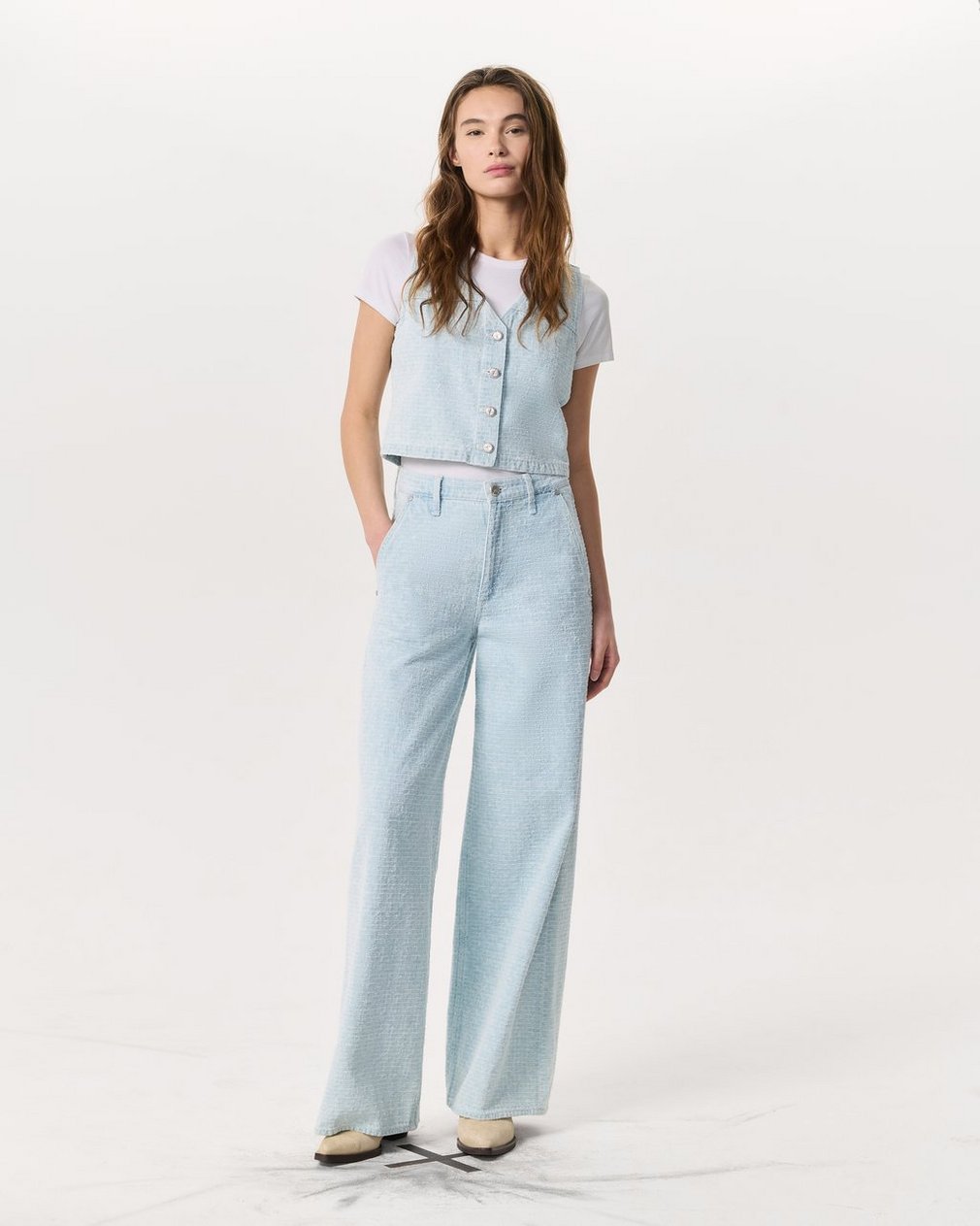 Tailored Sofie Textured Wide-Leg Jeans Sky Blue Tweed