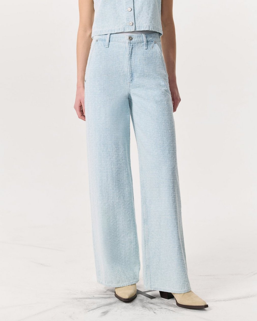 Tailored Sofie Textured Wide-Leg Jeans Sky Blue Tweed - Image 3