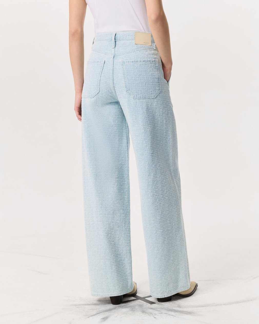 Tailored Sofie Textured Wide-Leg Jeans Sky Blue Tweed - Image 5