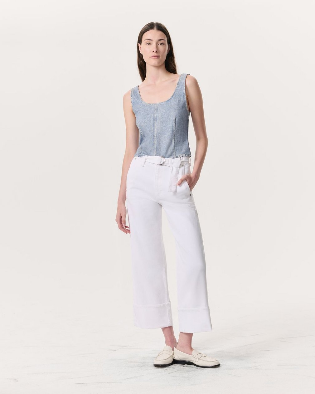 Andi Belted Ankle-Length Wide-Leg Jeans Optic White