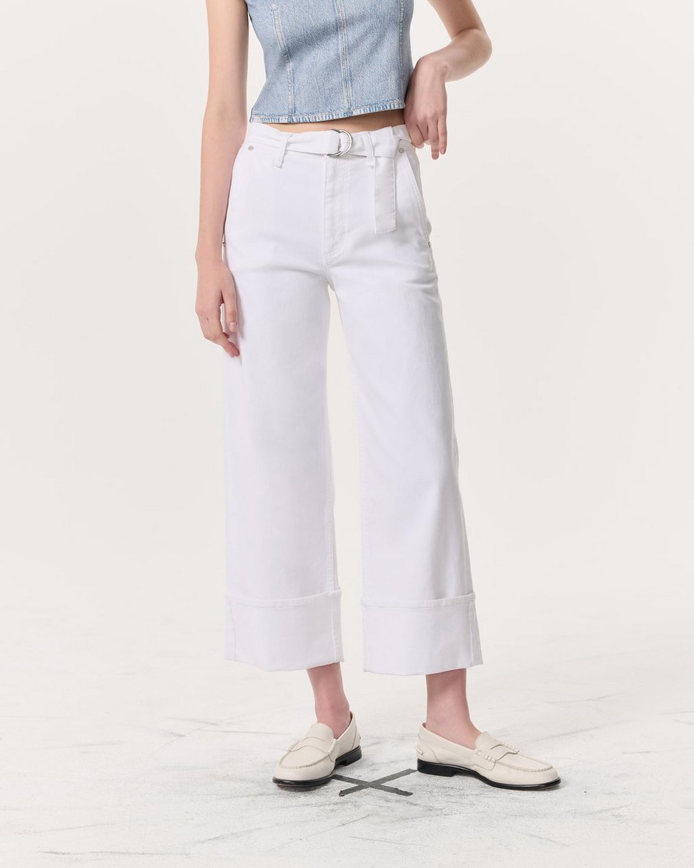 Andi Belted Ankle-Length Wide-Leg Jeans Optic White - Image 3