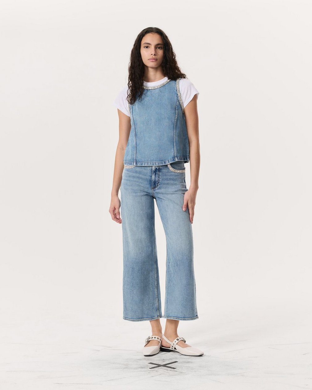 Andi Embellished Ankle-Length Wide-Leg Jeans Pacific With Jewel