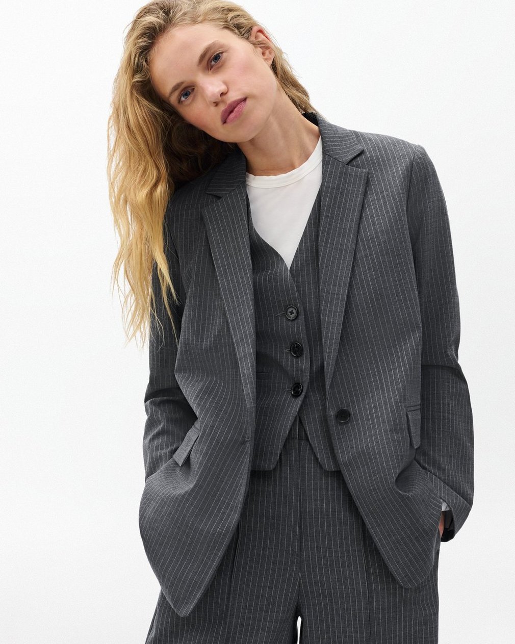 Jennifer Striped Two-in-One Blazer Grey Stripe