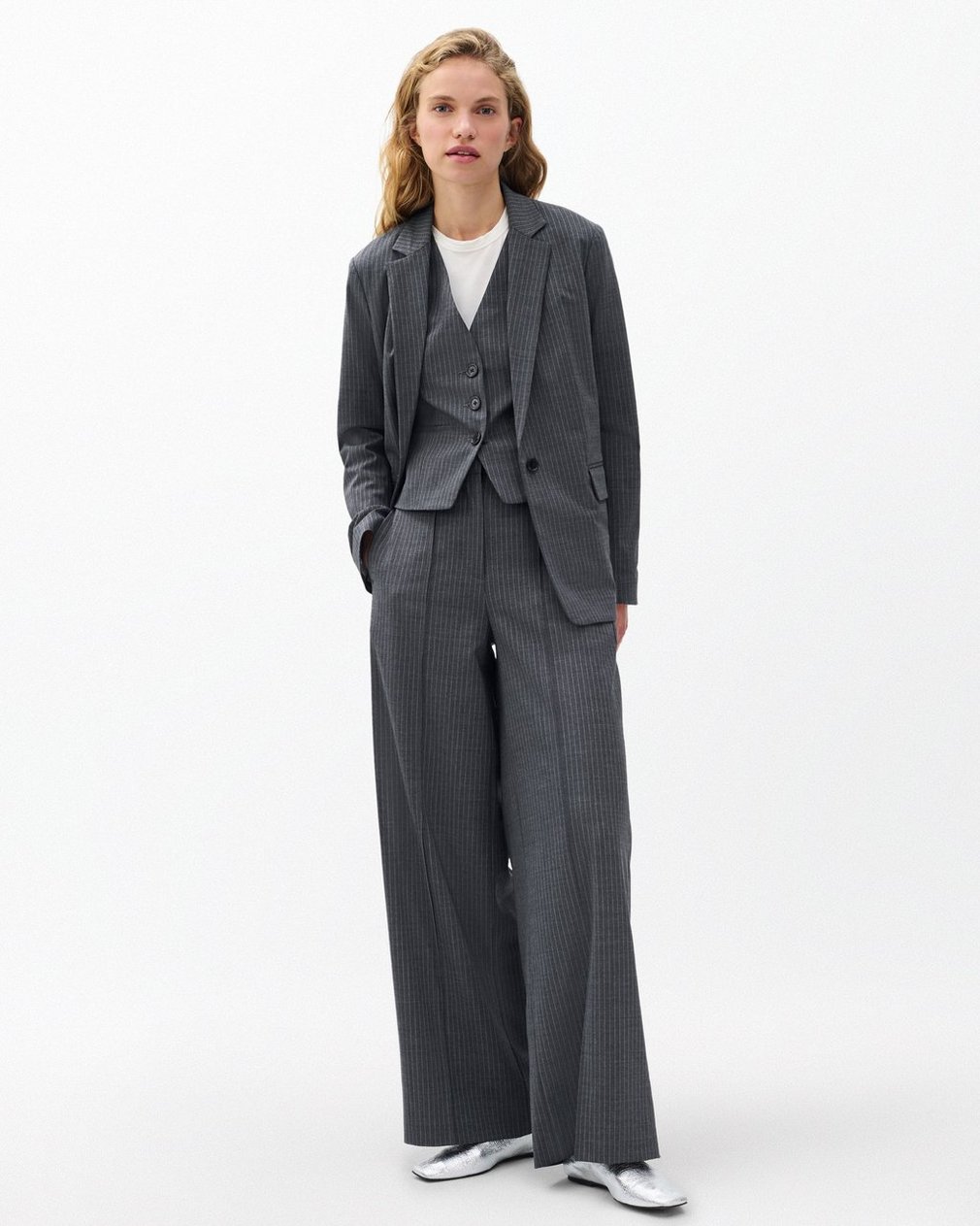 Jennifer Striped Two-in-One Blazer Grey Stripe - Image 3