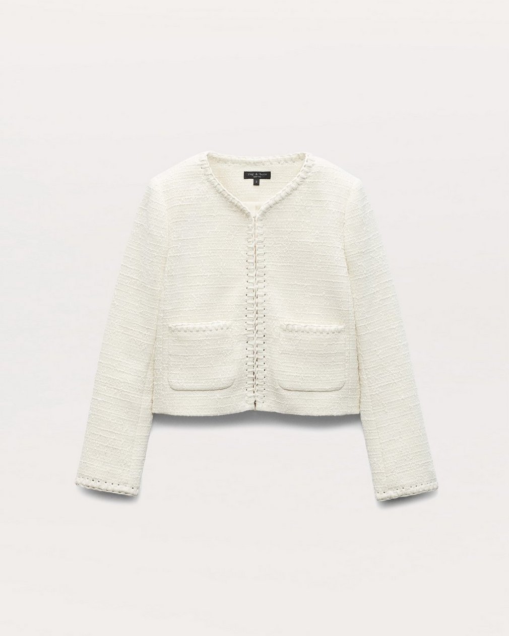 Cheyenne Whipstitch-Trimmed Tweed Lady Jacket White - Image 2