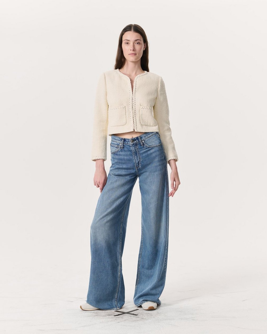 Cheyenne Whipstitch-Trimmed Tweed Lady Jacket White - Image 4