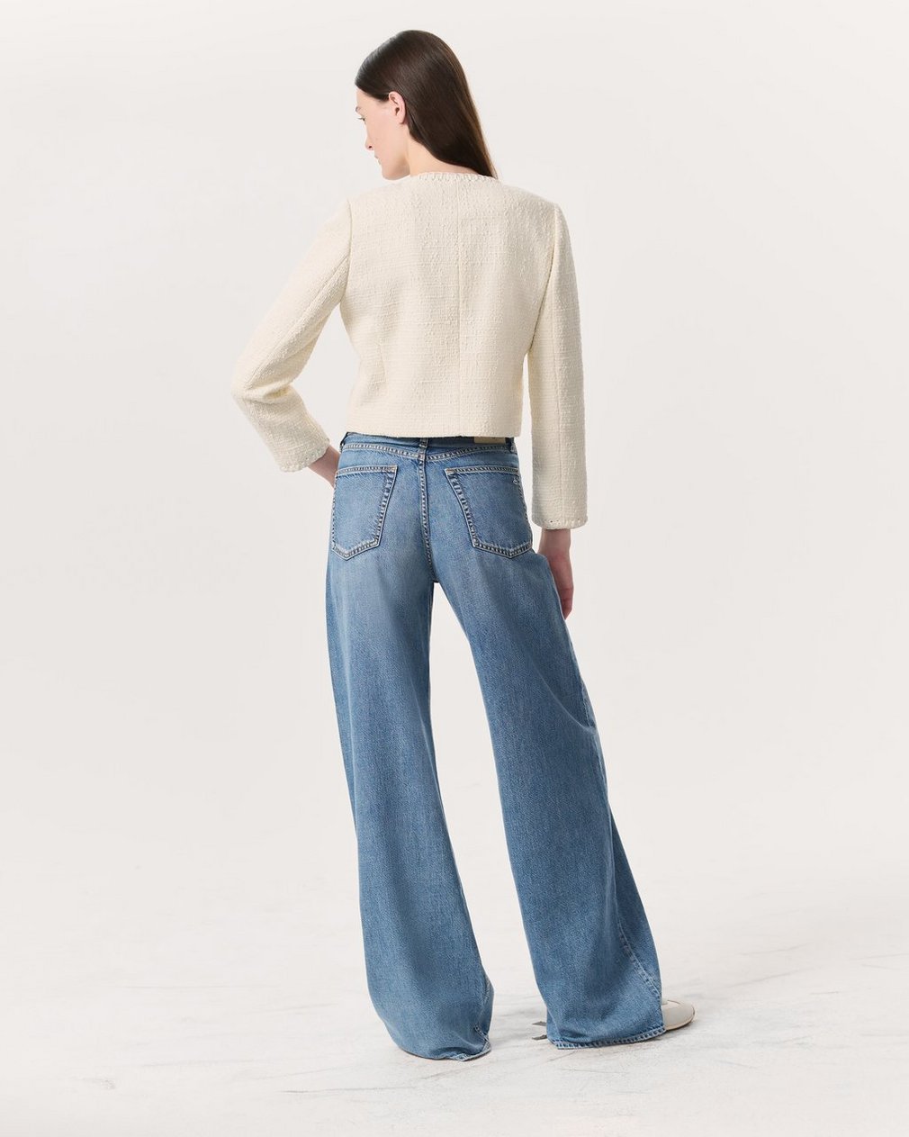 Cheyenne Whipstitch-Trimmed Tweed Lady Jacket White - Image 5
