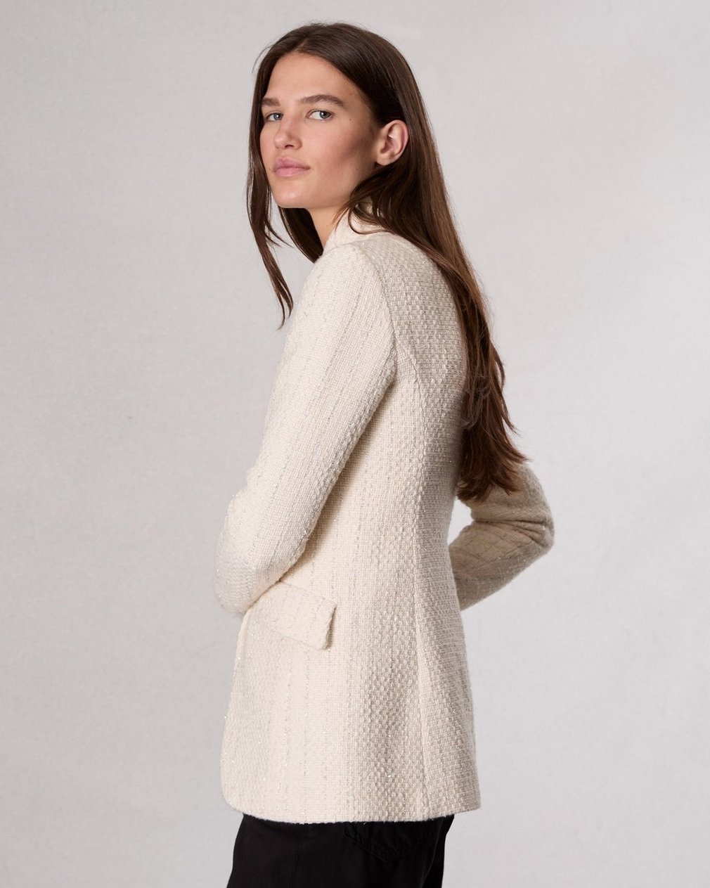 Slade Long Tweed Blazer Ivory - Image 5