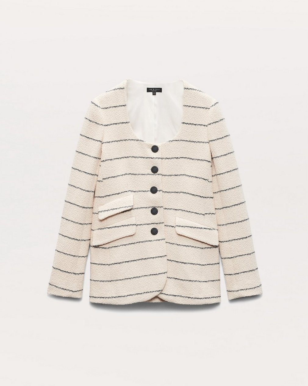 Roslyn Cotton Tweed Scoop-Neck Blazer Cream - Image 2