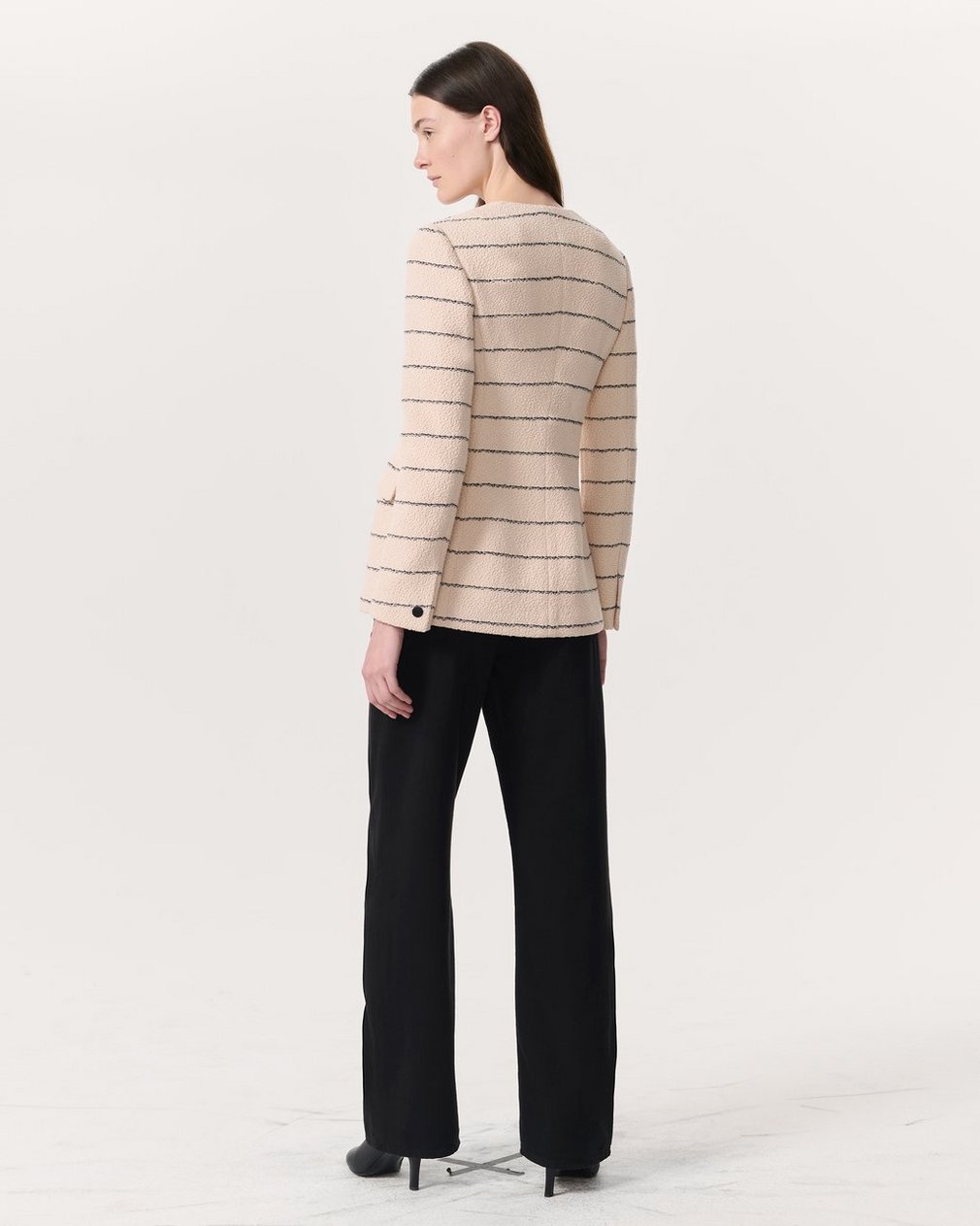 Roslyn Cotton Tweed Scoop-Neck Blazer Cream - Image 5