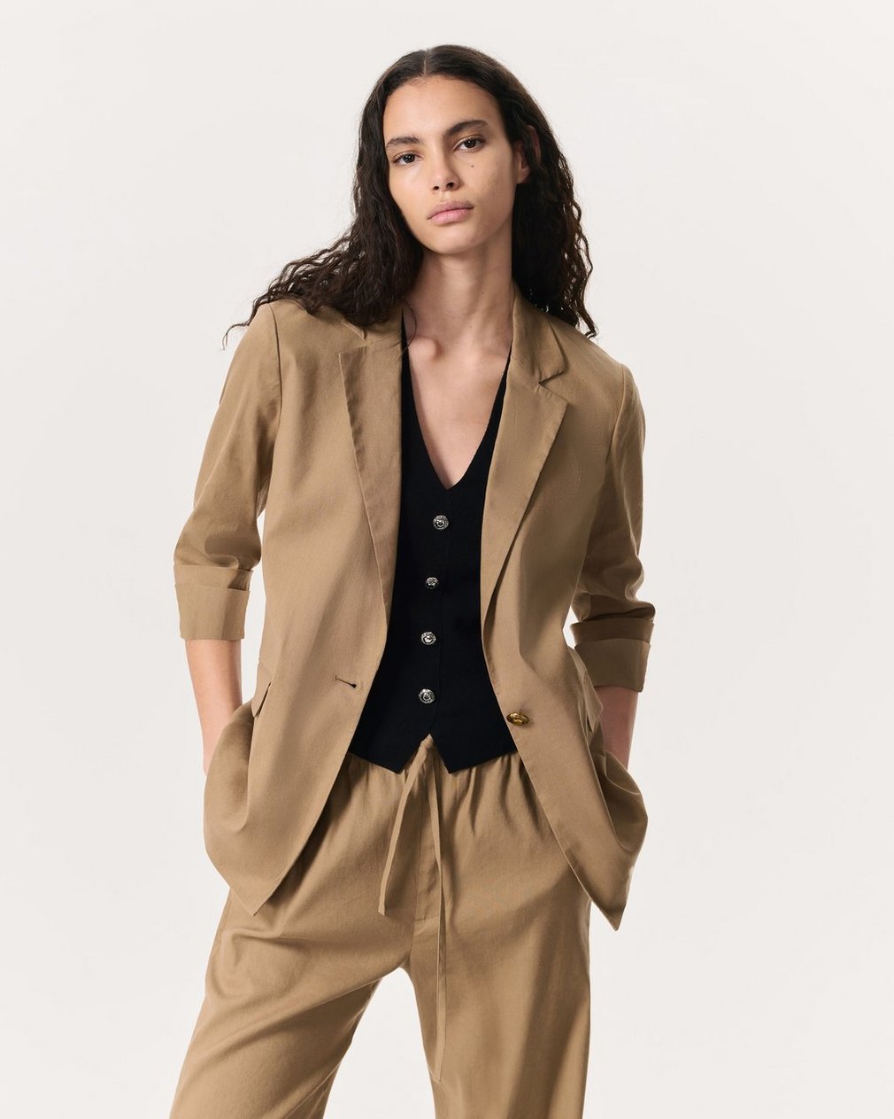Jennie Linen-Blend Blazer Muted Brown