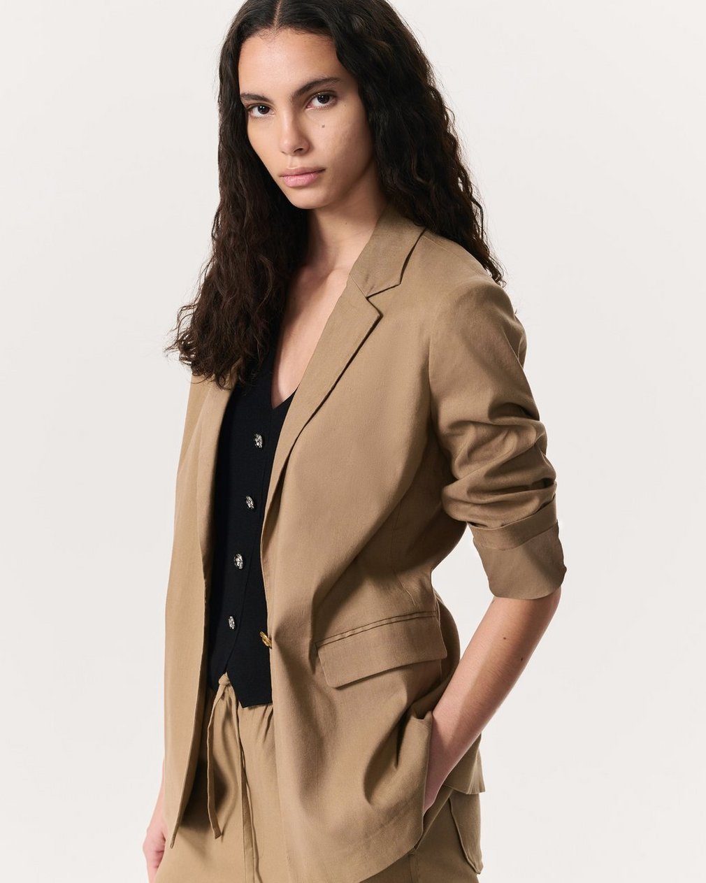 Jennie Linen-Blend Blazer Muted Brown - Image 3