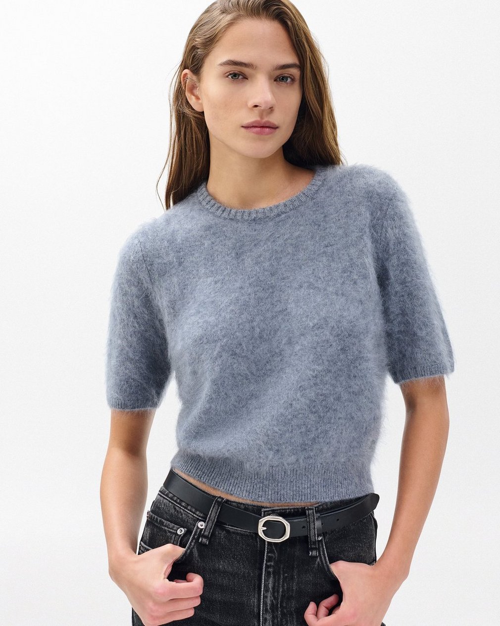 Jada Brushed Short-Sleeve Crewneck Heather Grey