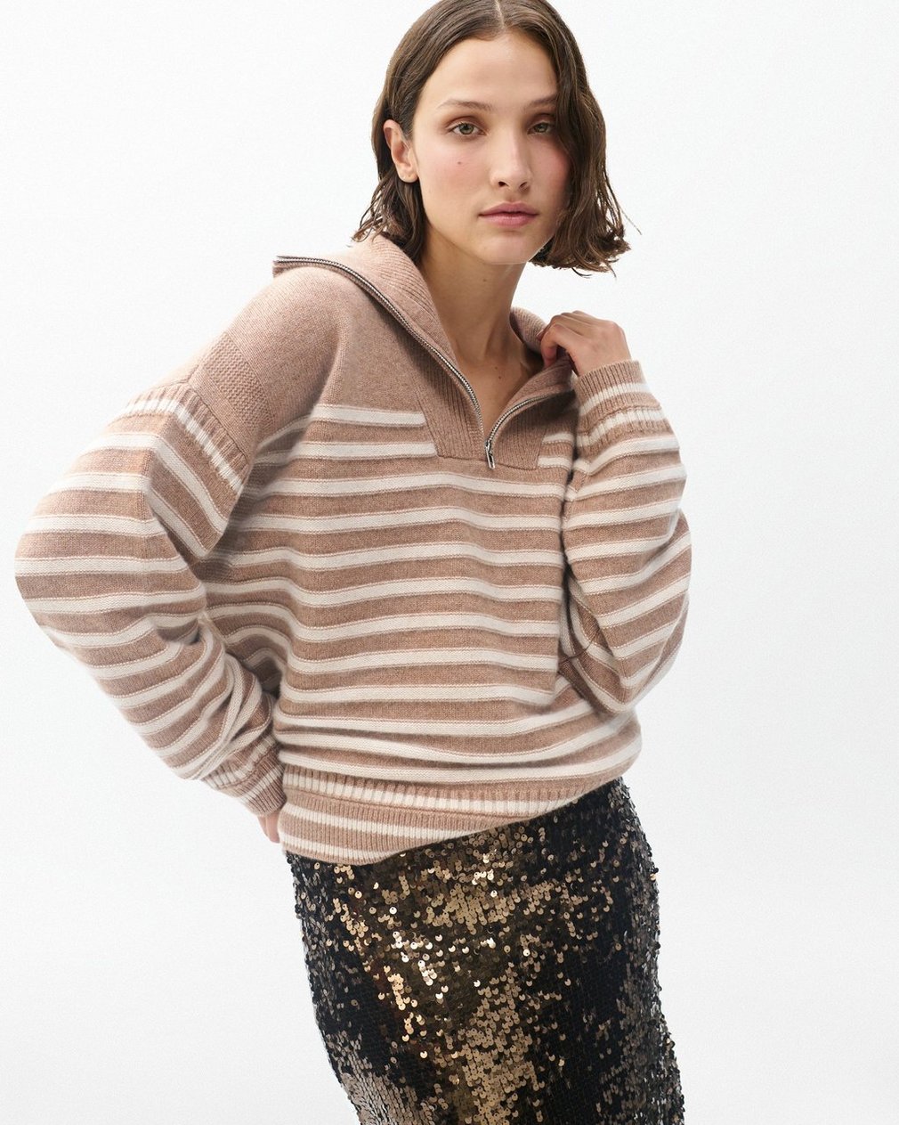 Raven Wool-Cashmere Half-Zip Sweater Camel