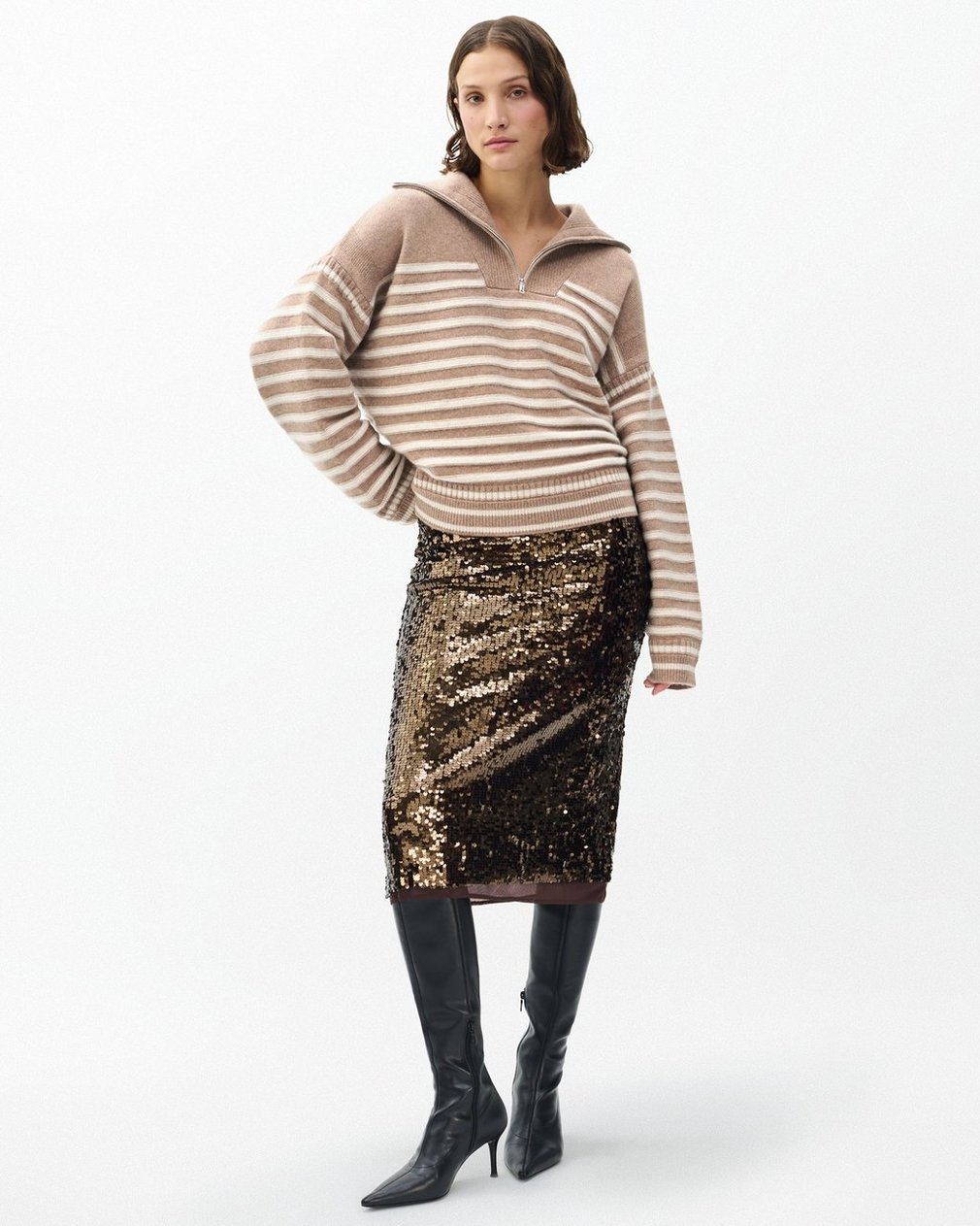 Raven Wool-Cashmere Half-Zip Sweater Camel - Image 3