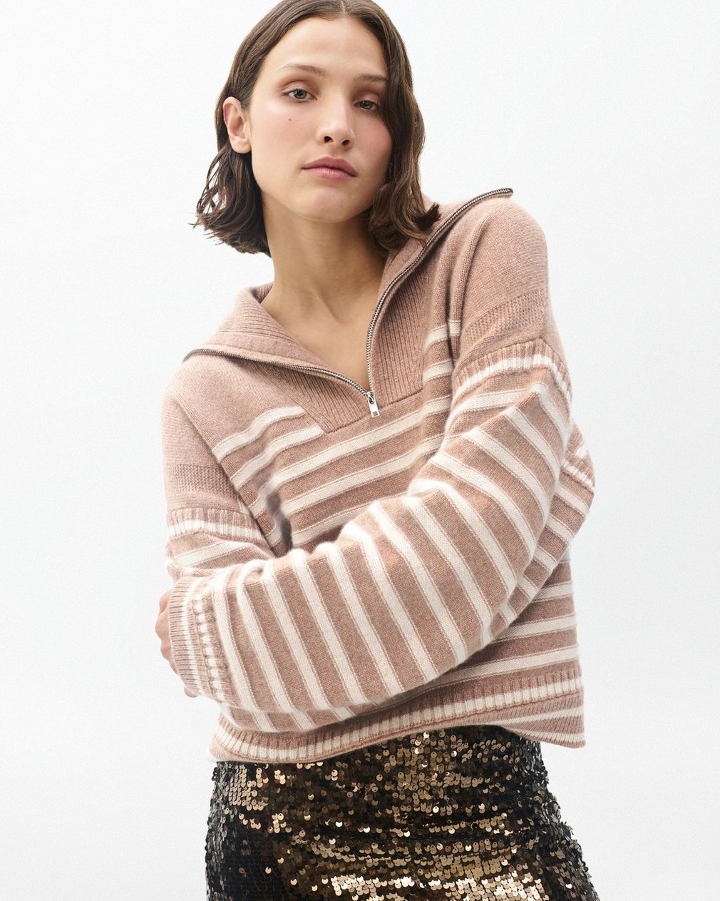 Raven Wool-Cashmere Half-Zip Sweater Camel - Image 5