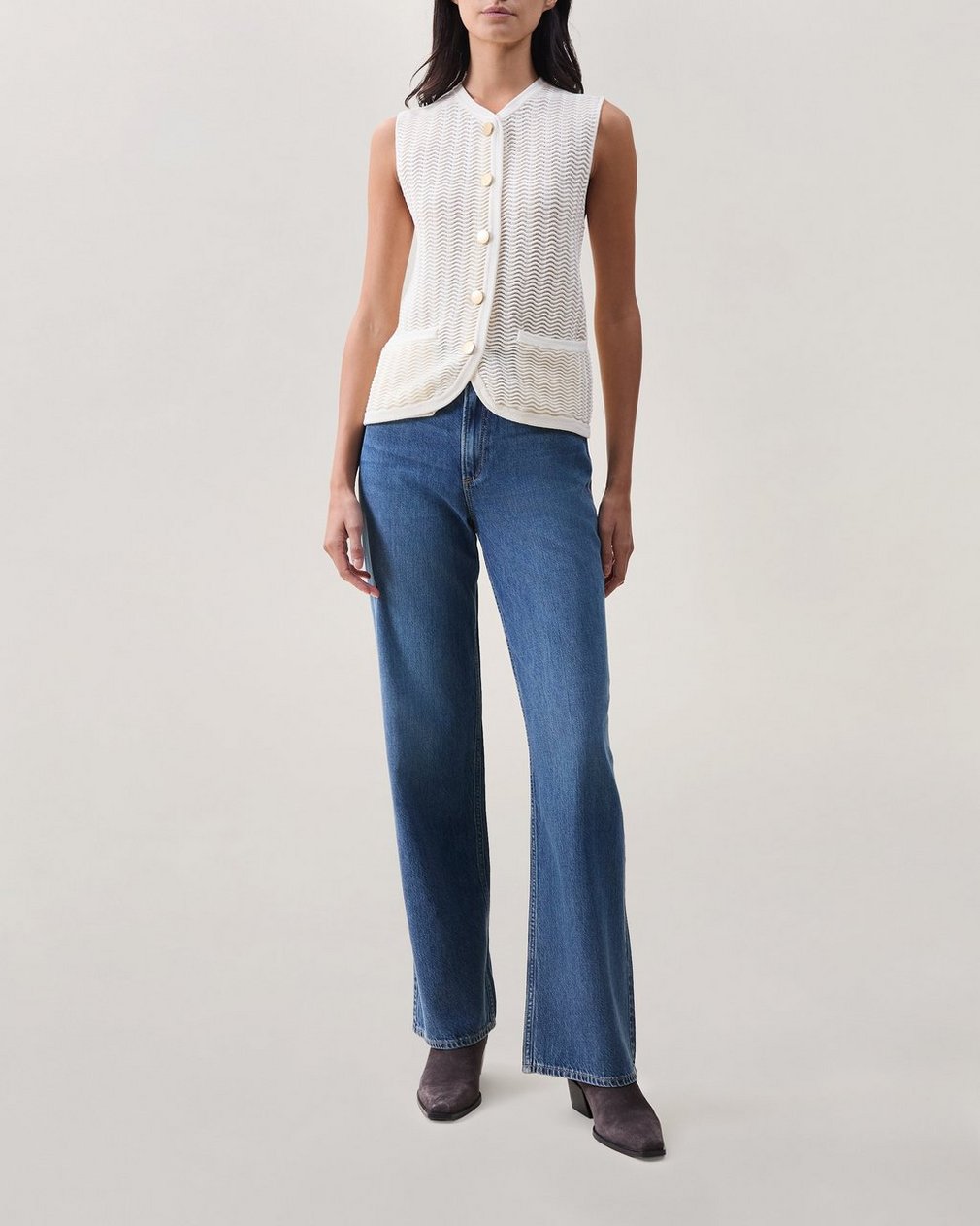 Vivi Open-Knit Cotton-Blend Vest Chalk