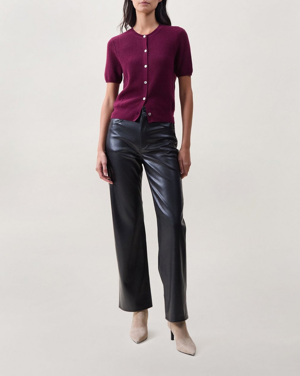 Michal Short-Sleeve Cardigan Dark Berry