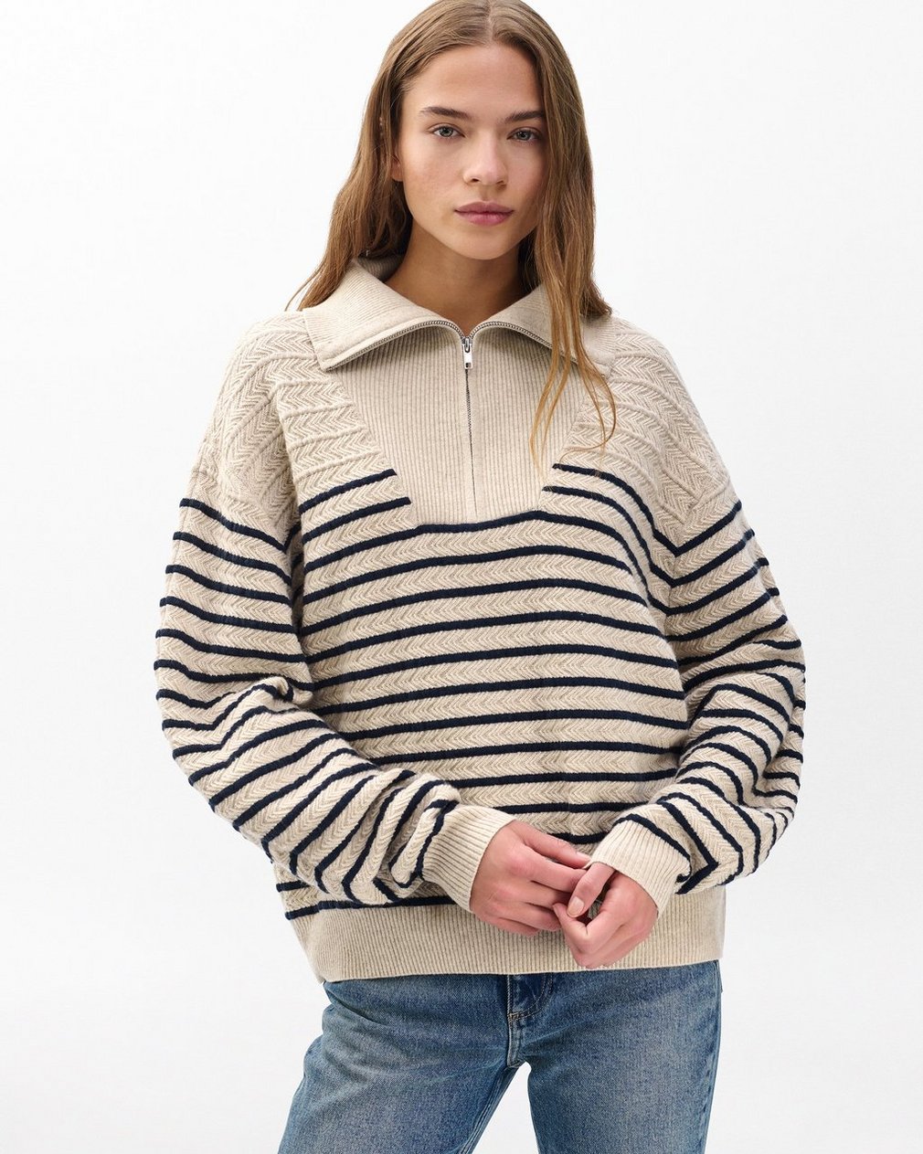 Natalia Cashmere Half-Zip Sweater Oatmeal Multi