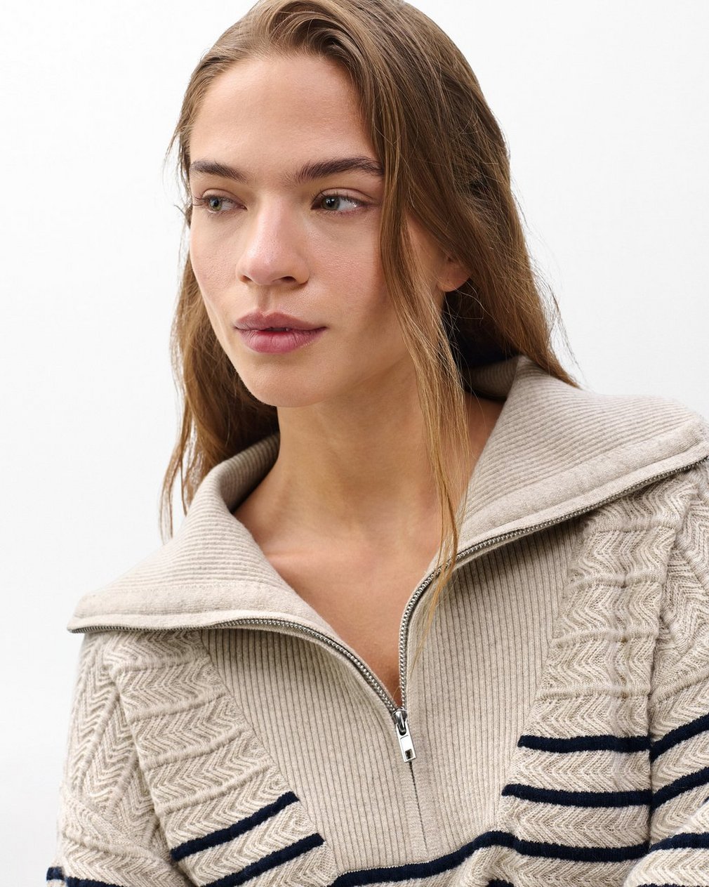 Natalia Cashmere Half-Zip Sweater Oatmeal Multi - Image 4