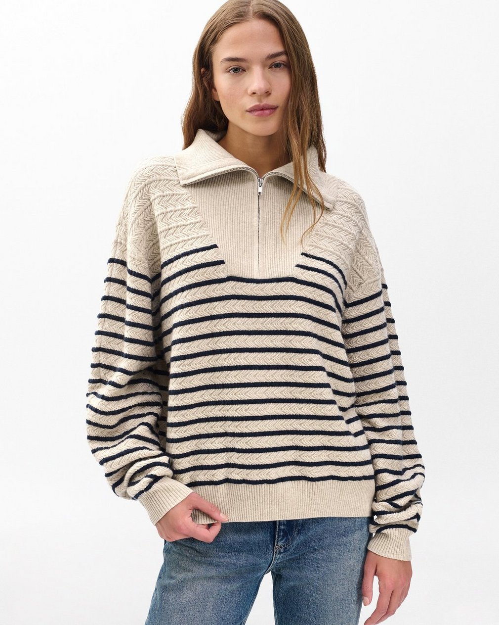 Natalia Cashmere Half-Zip Sweater Oatmeal Multi - Image 6