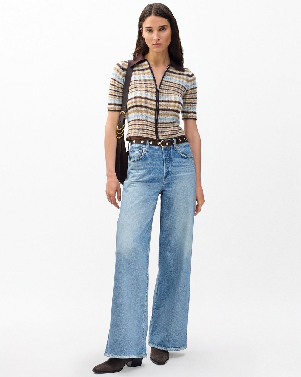 Leva Plaid Zip Polo Sweater Ivory Multi - Image 2